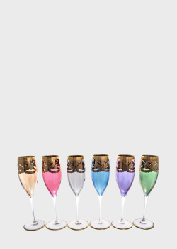 Набір келихів для шампанського Art Decor Veneziano Color Premium 6шт, фото